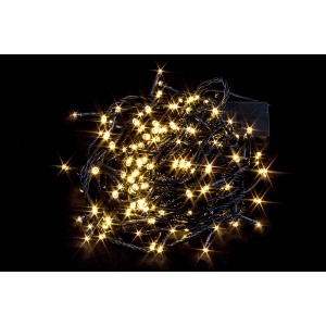 Гирлянда светодиодная, длина 7.0м, нить темная, 100LED диодов, с контроллером, цвет-теплый белый. Артикул Г015101